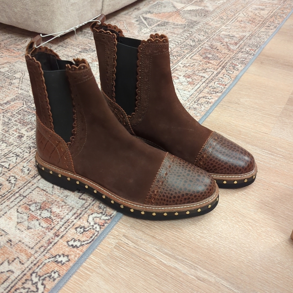 Free People Brown Ankle Boots with Gold Accents